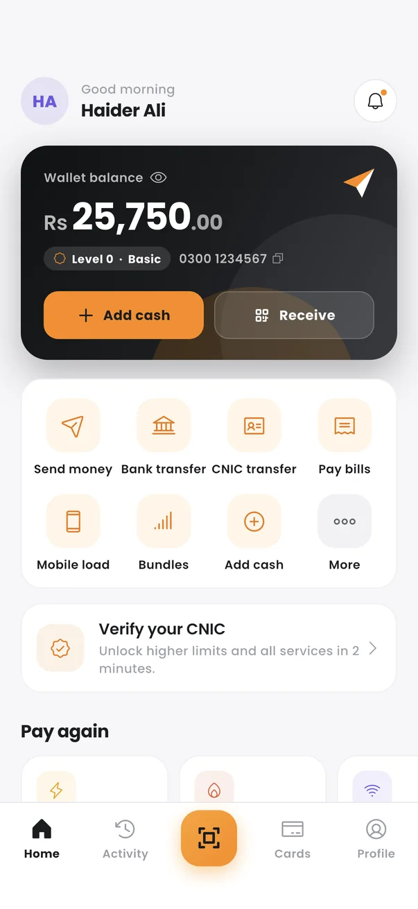 ApnaPay home screen with wallet balance and services