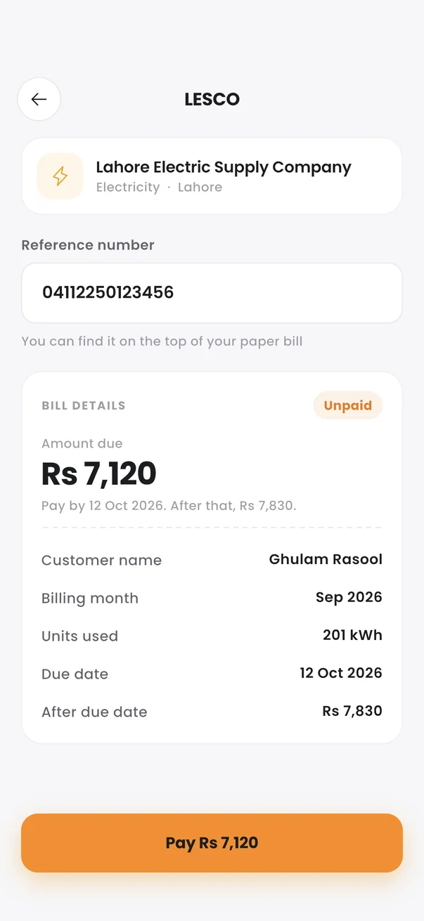 Electricity bill fetched and ready to pay