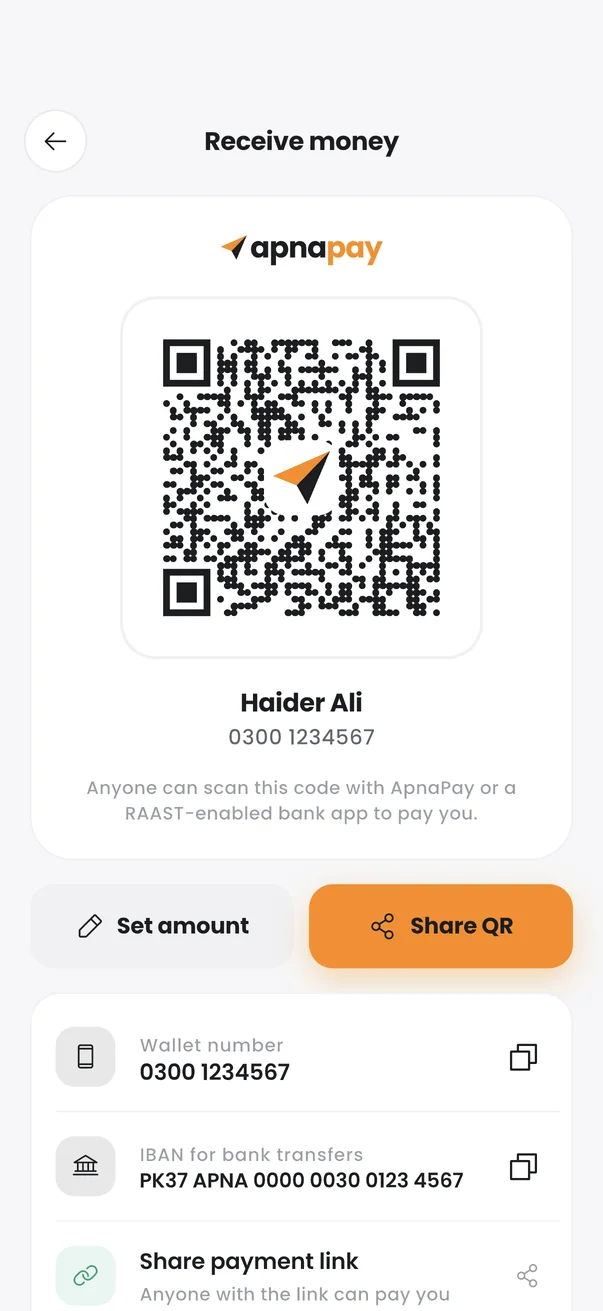 Receive money with your QR code